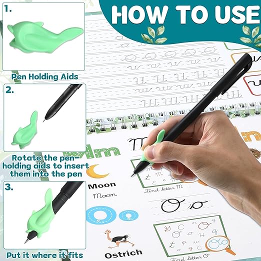 gisgfim Grooved Cursive Handwriting Workbook Magic Reusable Grooved Cursive Handwriting Practice Guided Tracing with Disappearing Ink Pens for Beginners Kids Learning Activities Supplies (Letters)