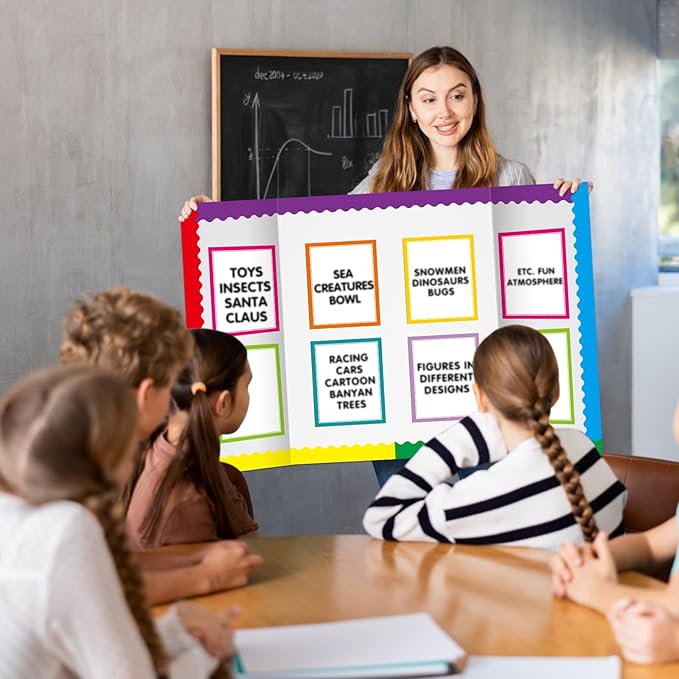 90 Pcs Science Fair Board Supplies Include 72 Trim Scalloped Bulletin Borders 18 Presentation Board Subtitles for Classroom Office Display(Neon)