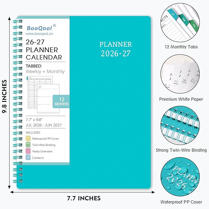 Planner 2026-2027 - Academic Planner from July 2026 - June 2027, 7.7" x 9.8", Calendar Planner 2026-2027, Weekly and Monthly Planner Spiral Bound, Flexible Cover, To-Do List, 12 Monthly Tabs