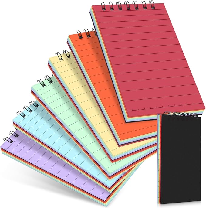Tenceur 6 Pcs Pocket Notebook Small 3x5 Inch Black Cover Colorful Page Top Spiral Notepads Bound Notebook with Lined 120 Pages Memo Pads for Office College Nurse Essentials Back to School Gift