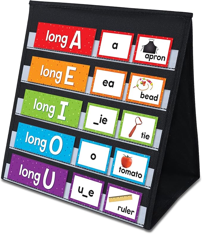 Tabletop Pocket Chart for Classroom or Home,Small Double Sided Stand Pocket Chart – Fits Standard 3” Sentence Strips and Cards (Black)