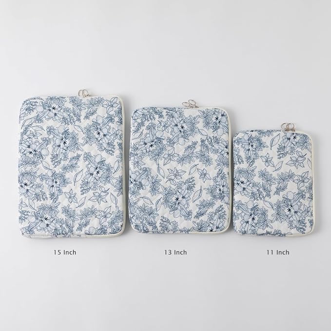 Puffy Laptop Sleeve 13-15.6 Inch Cute Quilted Laptop Protective Case Padded Floral Computer Sleeve for MacBook (B-Dark Blue, 15 Inch)