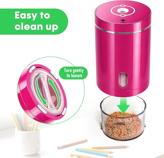 Fully Automatic Electric Pencil Sharpener,Rechargeable smart Pencil Sharpener.Suitable for No. 2/Colored Pencils (6-8 mm),Applicable to School/Classroom/Office/Home（Pink）