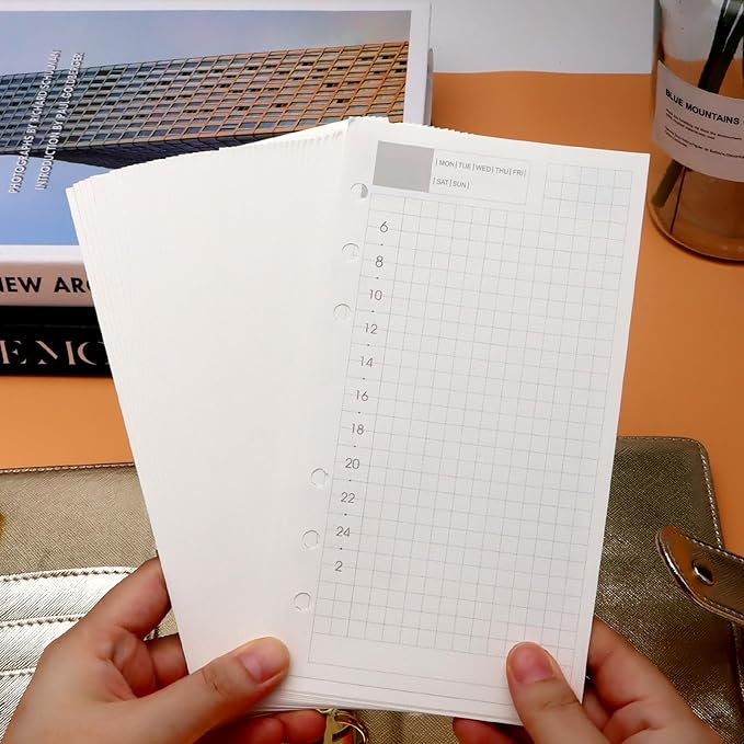 NatSumeBasics A6 Refills Paper 3.5" x 6.5" Undated Daily Binder Planner Inserts 90 Sheets 6 Holes Pocket Notebook Papers for Personal Travel Journal Diary (2 A6 Daily)
