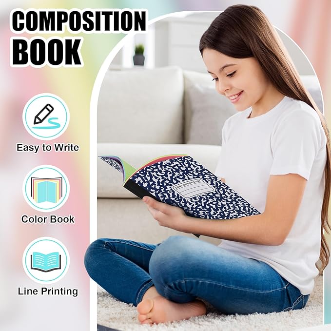 Henoyso 6 Pcs 120 Pages Colored Paper Notebooks 9.75 x 7.5 Bright Colors Lined Paper Notebook Wide Ruled Marble Notebooks Journals Bulk for Office School Supplies(Deep Blue Cover)