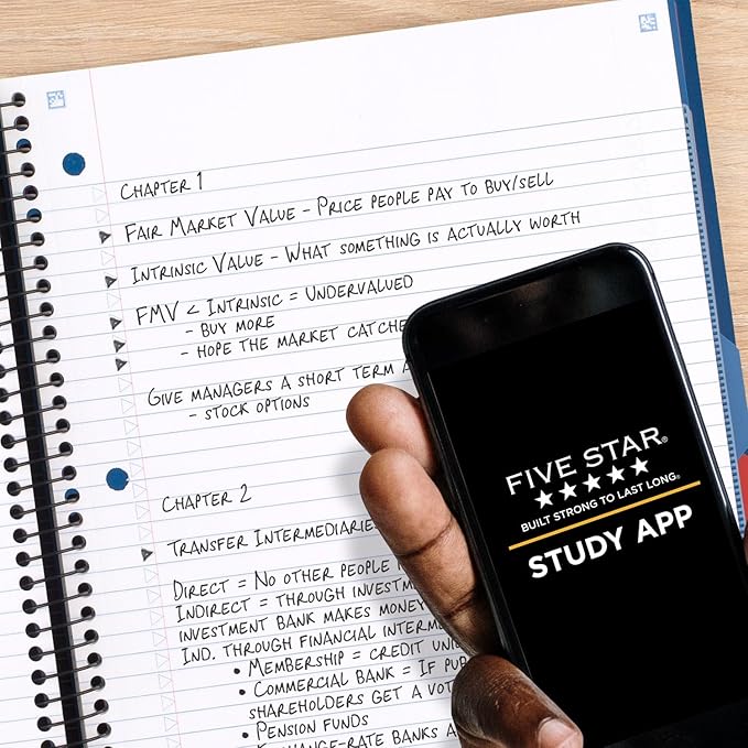 Five Star Advance Spiral Notebook + Study App, 3 Subject, College Ruled Paper, 8-1/2" x 11", 150 Sheets, Spiral Guard, Movable Tabbed Dividers, Pacific Blue (73138)