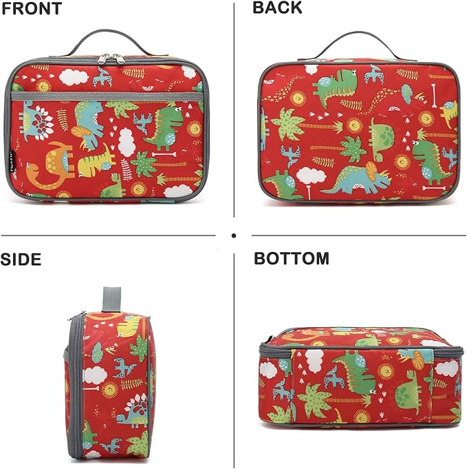 FlowFly Kids Lunch box Insulated Soft Bag Mini Cooler Back to School Thermal Meal Tote Kit for Girls, Boys,Dinosaur&Coconut
