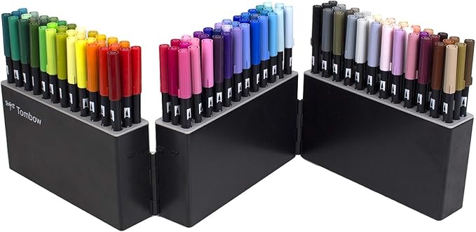 Tombow 56179 Dual Brush Pen Art Markers, 108 Color Set with Marker Case. Blendable, Brush and Fine Tip Markers with Marker Case