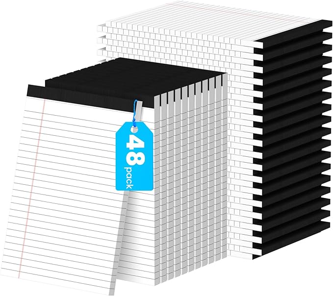 48 Pack Notepads 5x8, Small Legal Pads Narrow College Ruled, 30 Sheets/Pack, Perforated Notebook - White Note Pads for School, Memo, Note Taking, Teacher & Office Supplies, Writing Pads of Paper