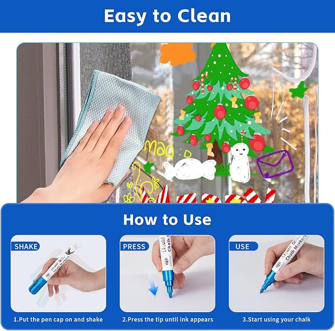 Liquid Chalk Markers with 6mm Reversible Tips 8 Colors Metallic Chalk Markers for Mirror Glass Window Cars, Blackboard Whiteboard Chalkboard, Dry - Wet Erase Pens
