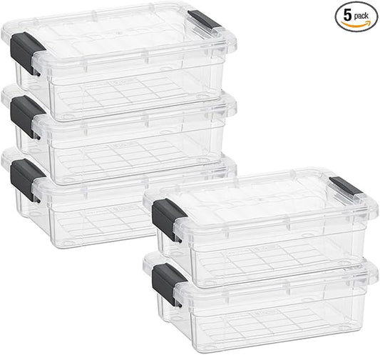 Superio Clear Storage Boxes with Lids, 1.27 Quart Plastic Container Bins for Organizing, Stackable Crates, BPA Free, Non Toxic, Odor Free, Organizers for Home, Office and Dorm, 5 Pack