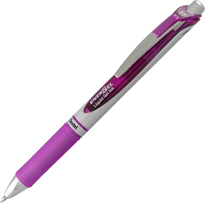 Pentel EnerGel RTX Retractable Liquid Gel Pen, Medium Line, Metal Tip, Pink/Violet Ink, 2-Pack (BL77BP2PV)