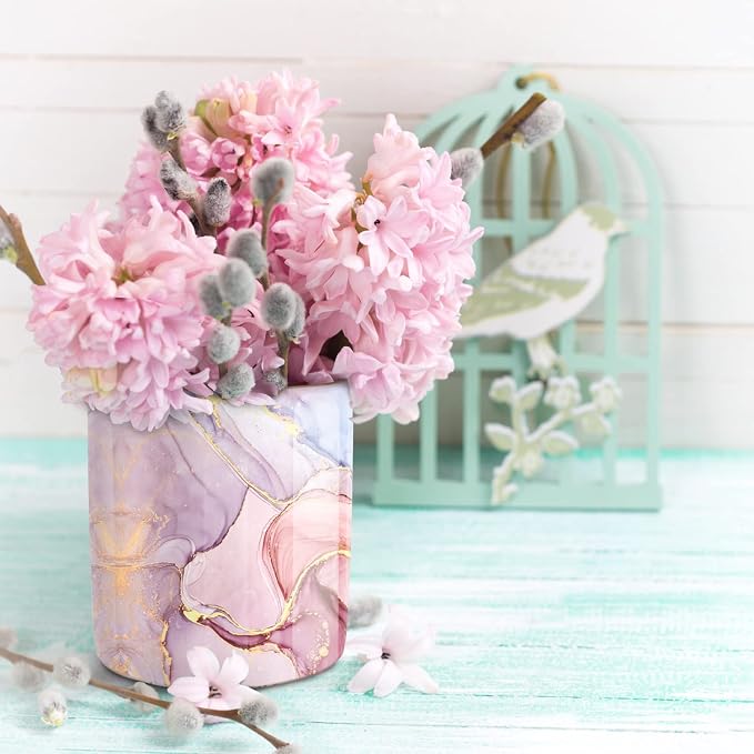 Pink Pen Holder for Desk, Premium Ceramic Pencil Holder Pen Cup Marker Holder Makeup Brush Holders, Desk Accessories & Workspace Organizers for Home, Office,Colorful Marble