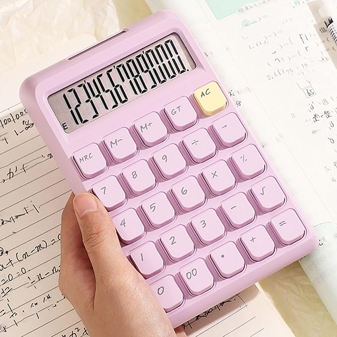 Aramox Basic, Smart, Portable Calculator with Large Display for School and Office Use, Powered by Solar Energy, Compact Design, Mechanical Keys (Purple)