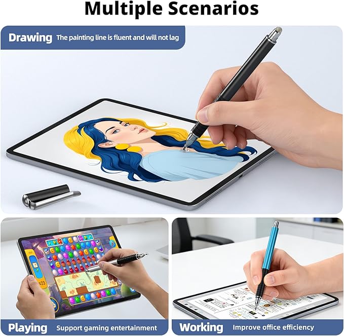 4-Pack Capacitive Stylus Pens for Touch Screens, 2-in-1 High Sensitivity Fine Point Disc & Fiber Tip Stylus with Portable Clip, Universal for iPad, iPhone, Android, Tablet & Drawing Stylist