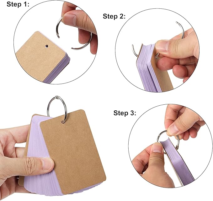 300 Sheets Blank Index Cards with Binder Ring, 6 Packs 3.54 * 2.13 Inch Colored Kraft Note Cards for Studying, Flash Card for Home, School and Office Learning and Memory