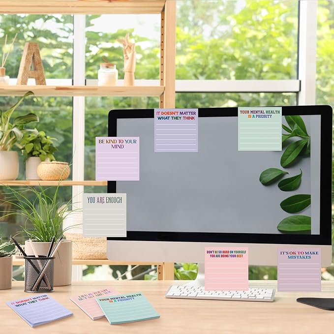 Yinder 24 Pcs Inspirational Sticky Notes Cute Motivational Sticky Notes Pad End of Year Employee Appreciation Gifts Bulk for Teacher Nurse Coworkers Office Supplies 3 x 3'' (Mental Health,Aesthetics)