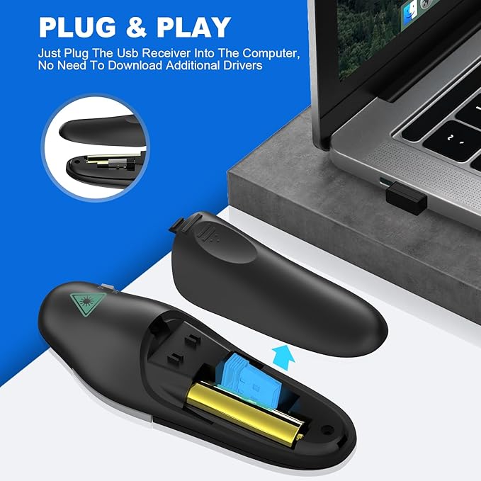 QUI 2 Pack Presentation Clicker, Wireless Presenter Remote Clicker for PowerPoint, Slide Advancer for Mac, Windows, Google Slide, Keynote (USB, Black Pink)