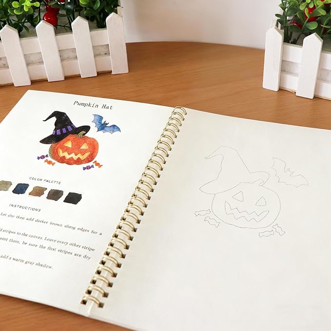 Beginner Watercolor Painting Kit Watercolor Workbook Coloring Book 12 Colors Paint Set with Brush, Easily Master Beginner Friendly Watercolor Paint Set Gift for Adults Teens. (Flowers)