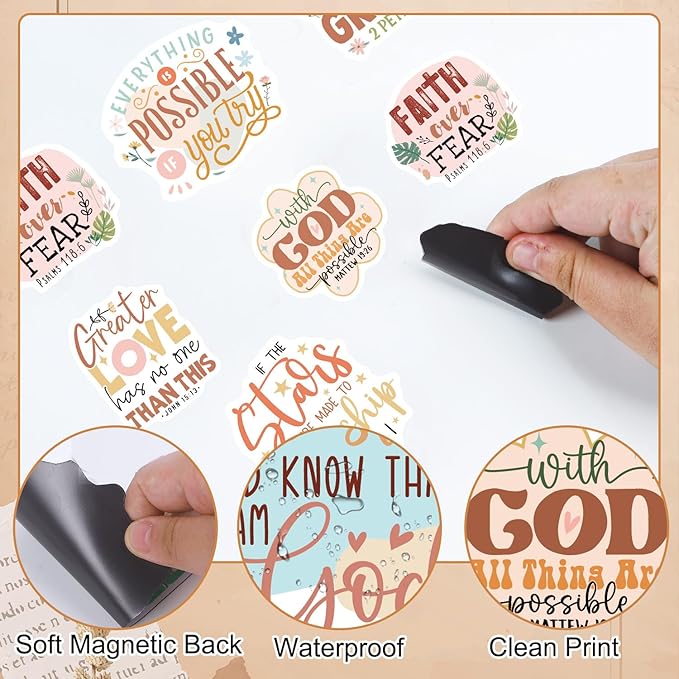 Wxiben Bible Verse Fridge Magnet - 12 Pcs Christian Inspirational Quotes Locker Magnets Motivational Refrigerator Magnetic Religious Scripture Magnetic Stickers for Home Office Kitchen Decor