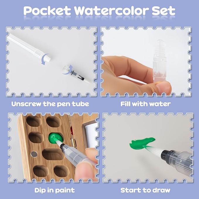 Mini Watercolor Paint Set，Travel Watercolor Set，Portable Watercolor Kit，Pocket Artist Water Color Travel Set with Include Paint, Brush and Picture Album for Beginners Artists Painting Enthusiasts