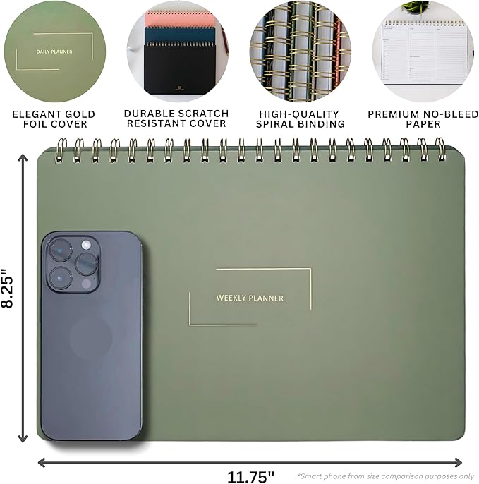 Undated Weekly Planner | 8.25” x 11.75” Work To-Do Notebook | ADHD Academic Organizer | Multi-Layout | Men and Women Planner | College Supplies | Pink | Landscape Layout