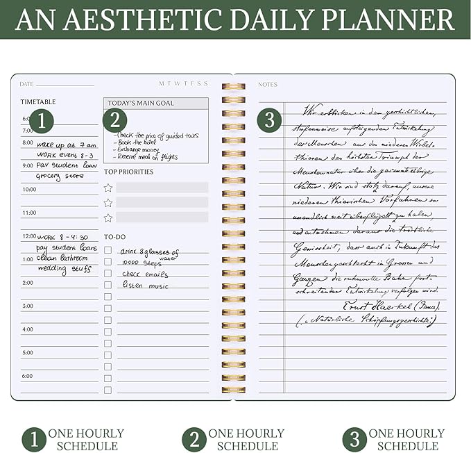 Thboxes Undated Daily Planner with Hourly Schedule, 5.71" X 8.35" Daily To DO List Noteboook Set Goals A5 Daily Personal Organizer Notepad School Work Office Improve Efficiency Planner, Light Brown