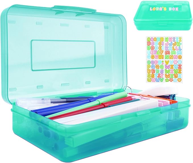 Mint Green Hard Pencil Case Plastic Large Capacity Clear Pencil Box Crayon Box Organizer 1 Pack Storage Container Organizer Boxes for Pens School Stylish Art Office Supplies Storage Medium for Boys