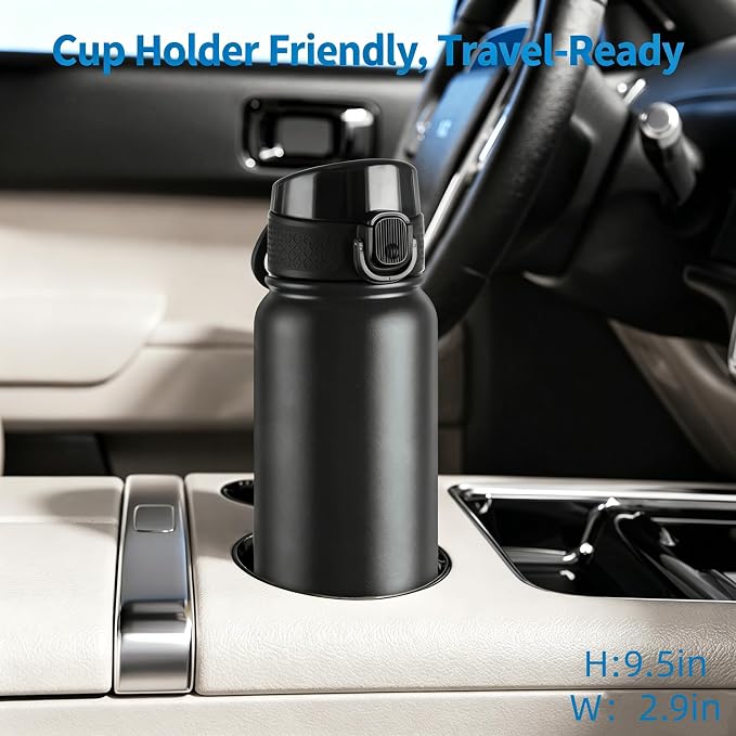GOPPUS Insulated Water Bottle 20oz Stainless Steel BPA-Free Sports Bottle Ideal for School and Travel Silicone Spout Lid Prevents Leaks, Sweat, and Dust (Black)
