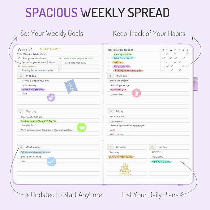 Undated Weekly Planner for 2026, Forvencer Simplified Weekly & Monthly Calendar Planner, Cute Daily Organizer Notebook, Agenda Journal to Track Goals & Tasks, Start Anytime, A5 Size, Olive Green