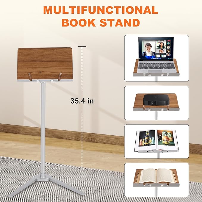 GCCSJ Book Holders for Reading Hands Free，Multifunctional Book Stand for Reading with Wooden Platform，Rotatable & Liftable Portable Book Stand，Suitable for Read/Cooking/Office Use