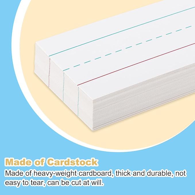 PATIKIL 100 Sheets Dry Erase Sentence Strips, 2" x 12" Reusable Cardstock Blue Red Lined Writing Paper Ruled Sentence Strips for Teachers Classroom Schedule