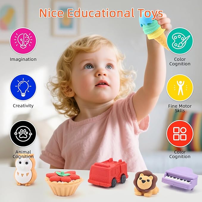 URSKYTOUS 120Pcs Animal Erasers Bulk Cute Food Erasers Desk Pets Kids Puzzle Eraser Take Apart Cool 3D Eraser Mini Fun Party Favors for School Supplies Classroom Rewards Easter Egg Fillers Gifts