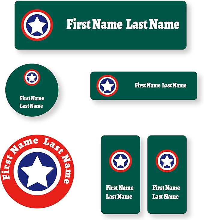 Personalized Kids Name Labels – Waterproof Custom Stickers for Daycare & School, Dishwasher & Laundry Safe (Captain - Green)