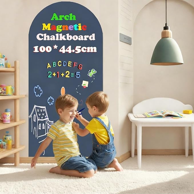 Magnetic Arch Wall Decal 39.3"x17.5" Chalkboard Contact Paper Peel and Stick Self Adhesive Magnetic Wall Board Sticker with 36 Magnet Letters for Home Offices Chalkboard Wallpaper Roll