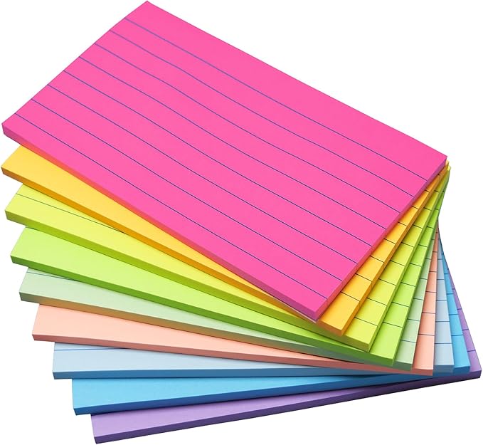 9 Pack Lined Sticky Notes 3x5 in Large Sticky Notes, 9 Bright Multi Colors Self Big Sticky Notes Pad Its, Strong Adhesive, Sticky Note Large for Notebook, Office, School and Home