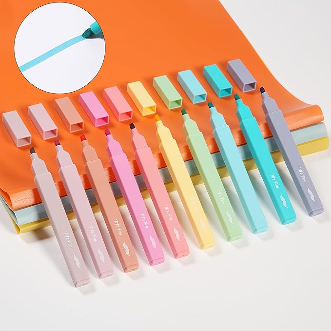 Mr. Pen- Aesthetic Highlighters No Bleed, 10 Pack, Pastel Colors, Chisel Tip, Cute Highlighters Assorted Colors for Journaling, Highlighting, Underlining, Fast Dry, Back to School Supplies