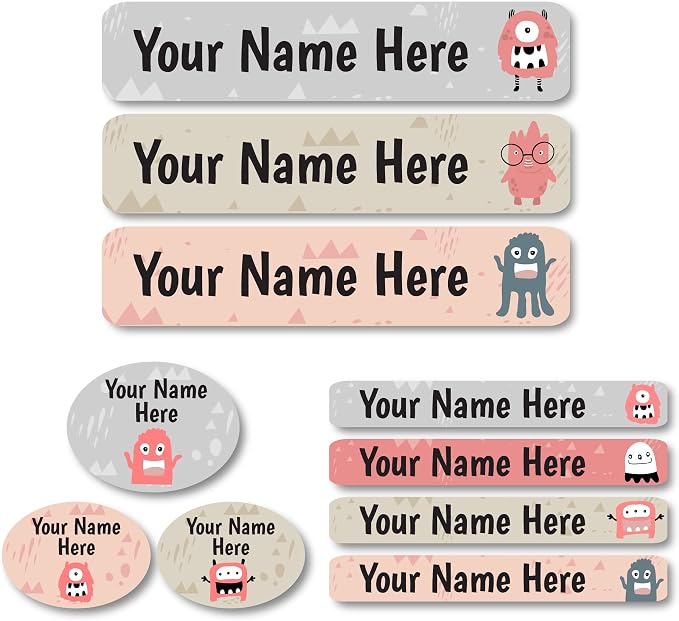 Lovable Labels Personalized Labels for Kids (85 Labels/Pack) - 3 Label Sizes Waterproof Dishwasher Safe Peel & Stick Labels for School Supplies Daycare Camp Clothing Bottles (Spookify)