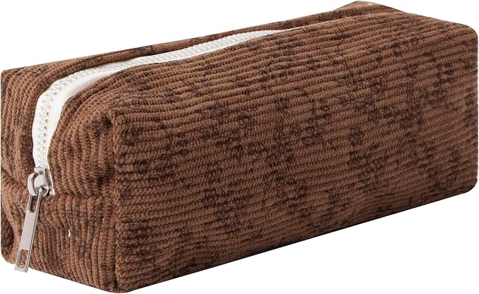 Corduroy Pencil Case for Girls Kids Large Capacity Aesthetic Pen Pouch Makeup Bag Cosmetic Organizer Cute Stationery Storage Bag for School Office Travel Minimalist Pencil Box (Floral-D)