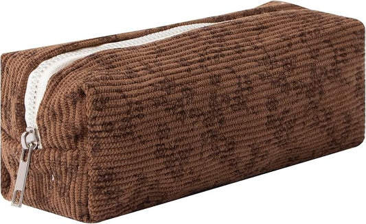 Corduroy Pencil Case for Girls Kids Large Capacity Aesthetic Pen Pouch Makeup Bag Cosmetic Organizer Cute Stationery Storage Bag for School Office Travel Minimalist Pencil Box (Floral-D)