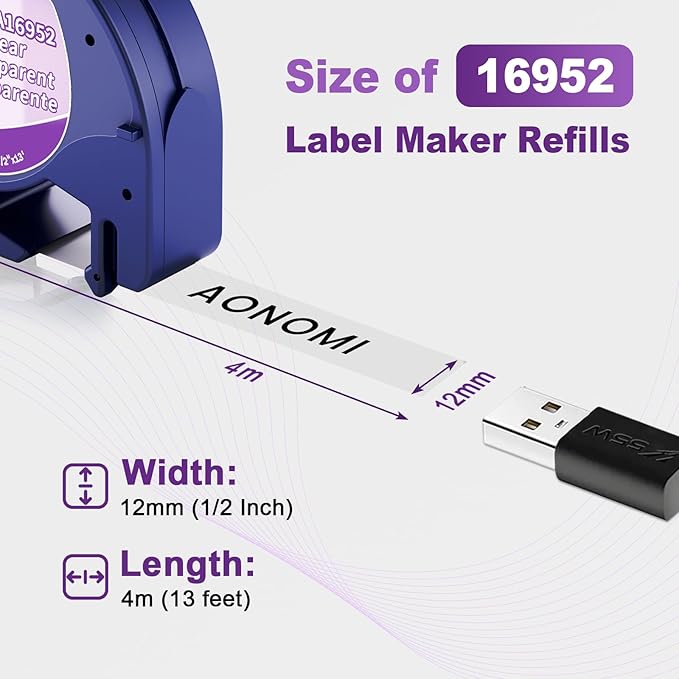 Replace for Dymo Letratag Refills Clear Plastic 12mm Compatible for Dymo Label Maker Refills Clear Plastic 1/2'' for Letra Tag Label Maker Refills 16952 for 100H 100T Plus 200B QX50 XR XM, 6-PK