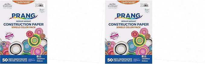 Prang (Formerly SunWorks) Construction Paper, Bright White, 12" x 18", 50 Sheets, (Pack of 2)