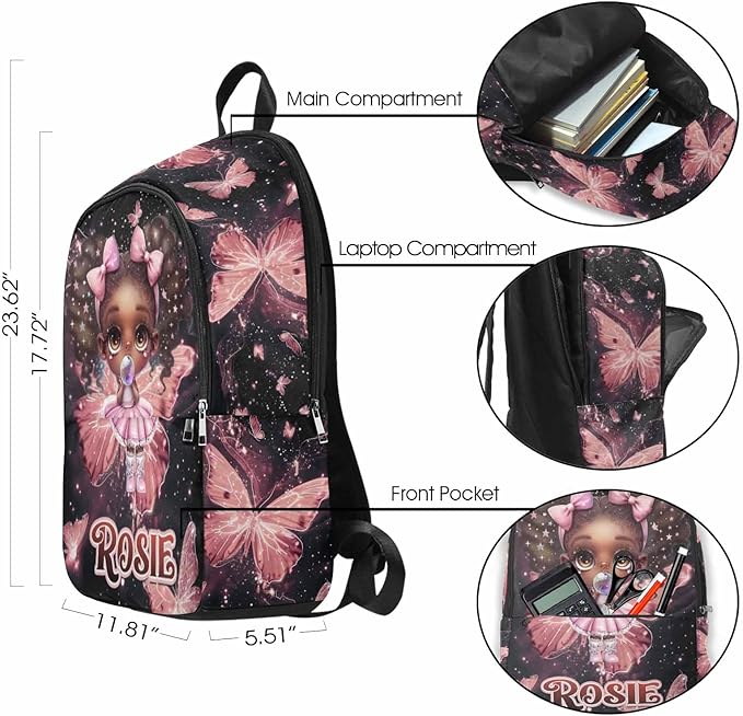 M YESCUSTOM Personalized Girls Backpack Lunch Bag Colorful Kids Backpack for Elementary Preschool School, Waterproof Daypack Back Pack for Girls Cute Travel Bag Water Bottle