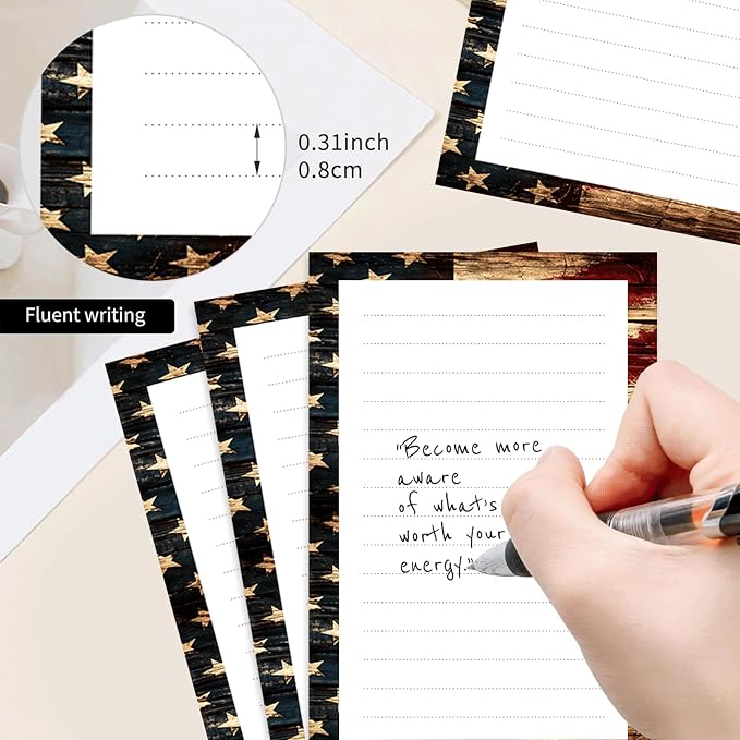 2 Pack Lined Sticky Notes 4x6 in, Cute Self-Stick Notepads with Lines, Large Memo Pads Strong Adhesive for Office, Home Retro American Flag