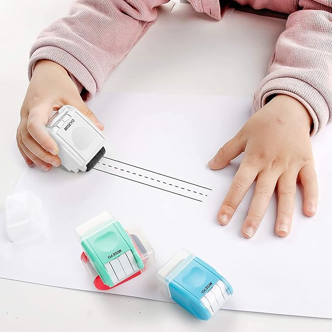 Miseyo Dashed Handwriting Lines Practice Roller Stamp,Self-Inking Line Rolling Stamps for Kids Writing - White
