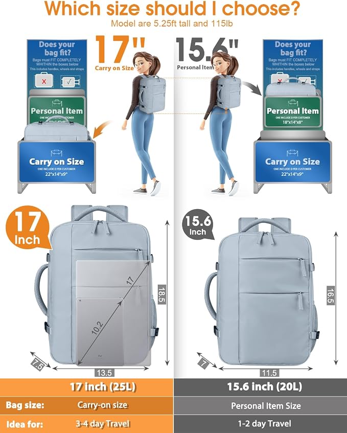 Capolo Travel Backpack for Women Men Waterproof Laptop Backpack Airlines Approved Carry On Backpack Bag Computer Bookbag for Business, Work, Traveling Fits 17 Inch Laptop(Blue)
