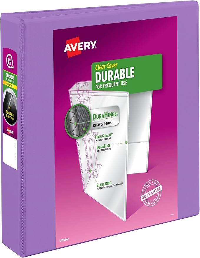 Avery Durable View 3 Ring Binder, 1.5 Inch Slant Rings, Lavender Binder (17084)