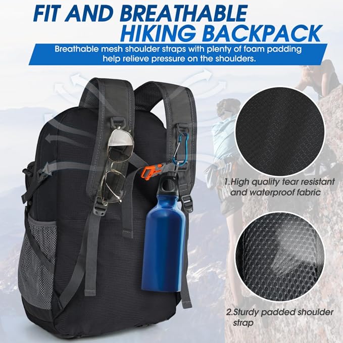 IGOLUMON Hiking Backpack 40L Packable Lightweight Camping Daypack Men Women | Multi-compartment storage Water-resistant Foldable Nylon Material Hiking Day pack for Camping Cycling Outdoor