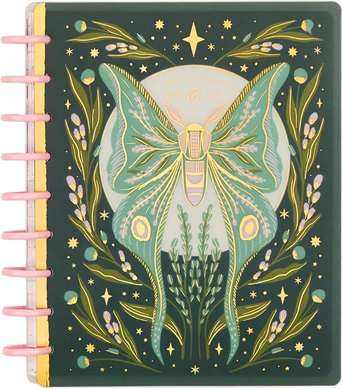 Happy Planner Disc-Bound Planner July 2026–June 2027, Includes 3 Extra Months and 2 Sticker Sheets, Classic Size, 7" x 9.25", Horizontal Layout, Mystic Moths Sage