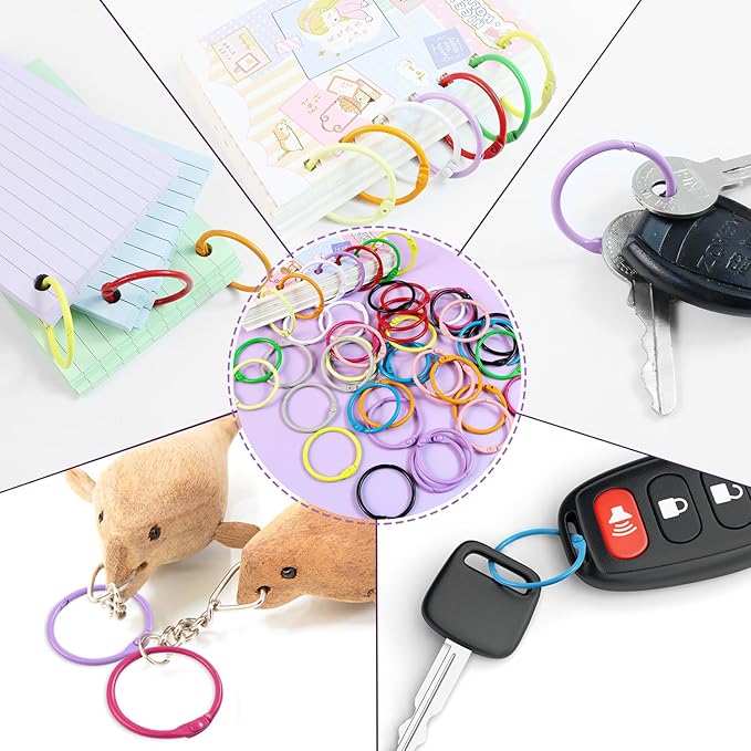 60 Pack Color Binder Rings, 1 1/5 Inch Metal Rings for Index Cards, for Book Rings, Flashcard Rings, Key Rings or Keychains, School, Office, Home Loose Leaf Binder 12 Colors